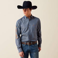 CHAMBRAY BLUE|SADDLE BROWN