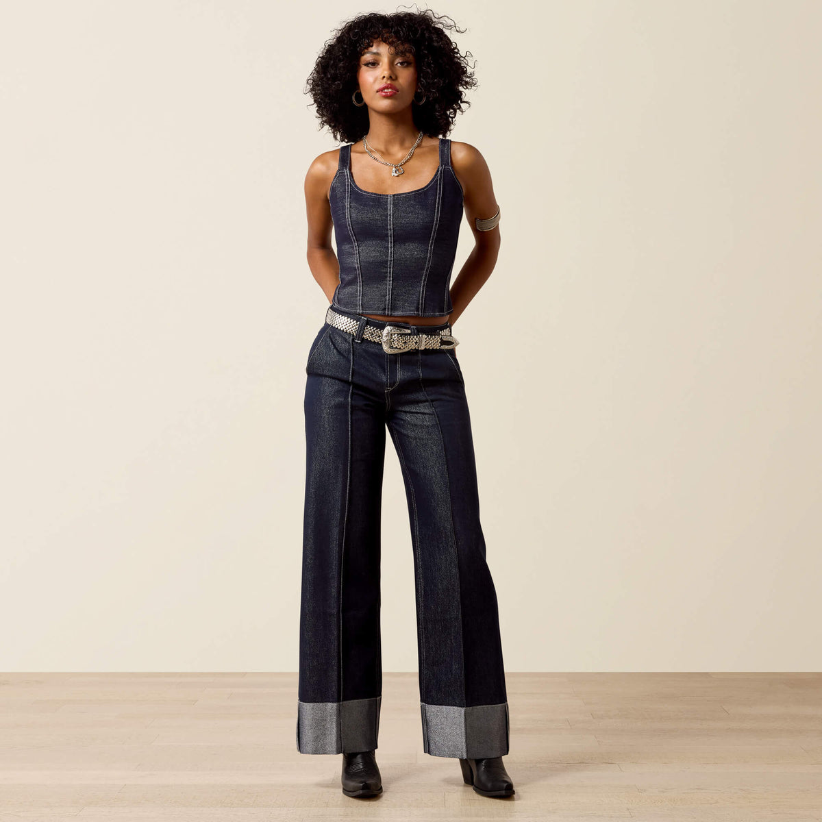 Ultra High Rise Lurex Wide Leg Jeans - US 0943