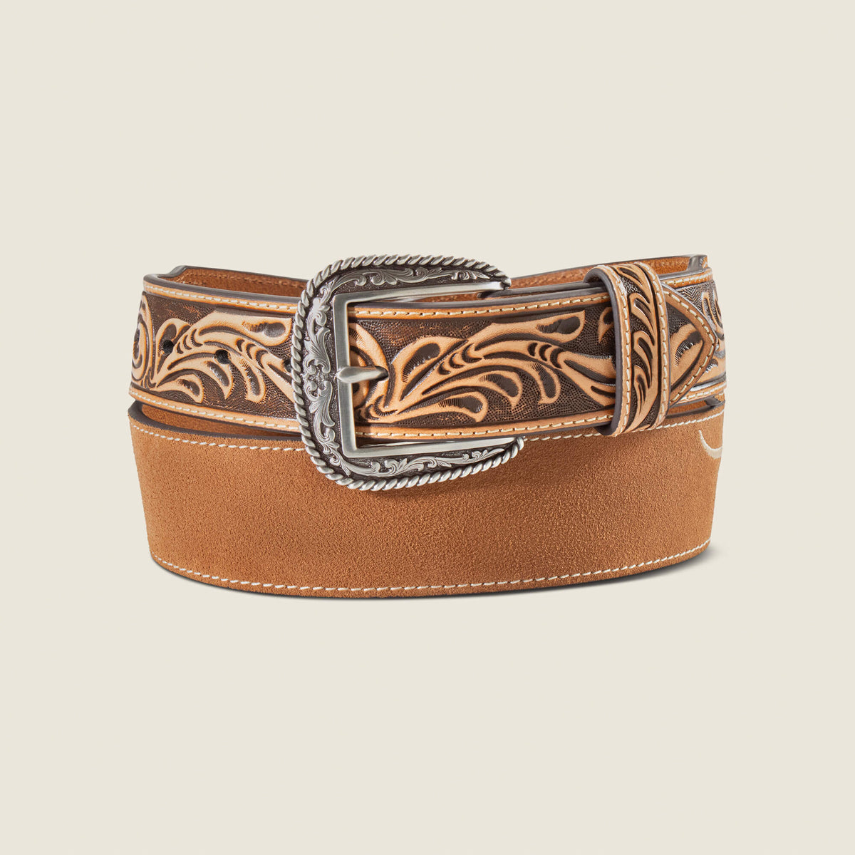 Embroidered Longhorn Leather Belt - US 6305